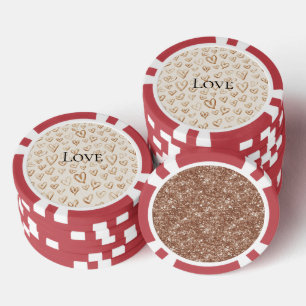 Crème Bruine Harten Valentijnsdag Liefde Poker Chips