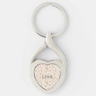 Crème Bruine Harten Valentijnsdag Liefde Sleutelhanger
