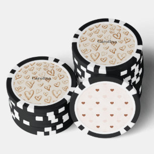 Crème Bruine Harten Valentijnsdag Poker Chips