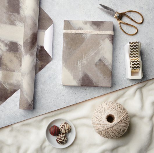Crème Bruine Lijn Strepen Cadeaupapier (Crafts)
