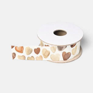 Crème Bruine Perzik Hart Koffiebonen Grosgrain Lint