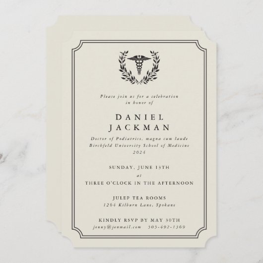 Crème Caduceus+Laurier Medische Faculteit Afstuder Kaart (Voorkant / Achterkant)