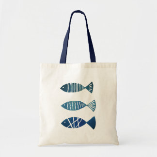 Crème Canvas tas met blauwe vissen