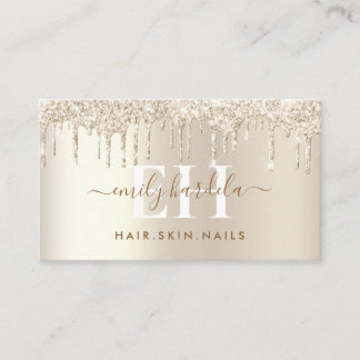 Creme Champagne Gold Glitter Drip Visitekaartje