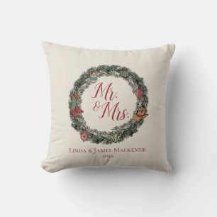 Crème Country Bruiloft Mr. en Mrs. Kerstmis Kussen