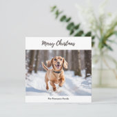 Crème Dachshond in de sneeuw hond afbeelding chic Feestdagenkaart (Staand voorkant)