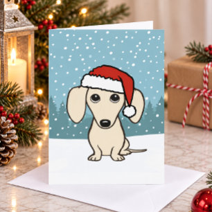 Crème Dachshund Kerstman Wiener Dog Kerstmis Feestdagen Kaart