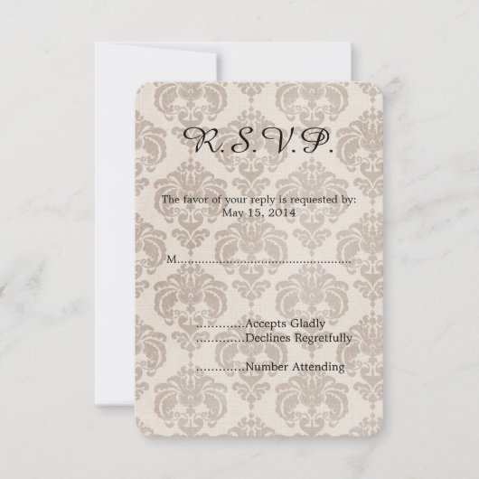 Crème Damask Bruiloft RSVP (Voorkant)