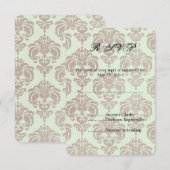 Crème Damask Bruiloft RSVP Kaartje (Voorkant / Achterkant)