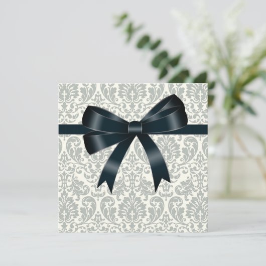 Crème Damast Zwarte Party Kaart (Staand voorkant)