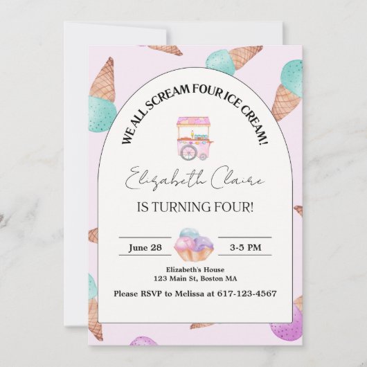 Crème de glace 4e anniversaire Invitation (Devant)