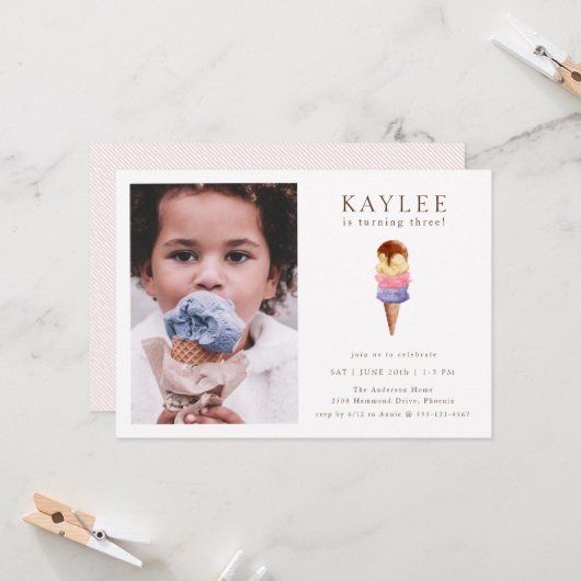 Crème de glace Anniversaire Fête Photo Invitation (Devant/Arrière en situation)
