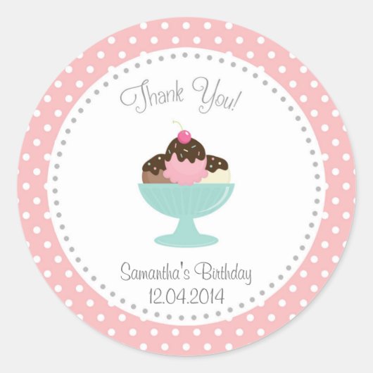 Crème de glace Anniversaire Merci Sticker rose (Devant)