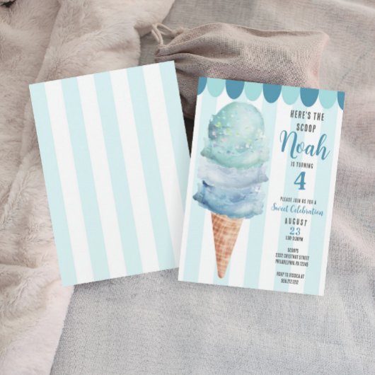 Crème de glace bleue Invitation de fête d'annivers