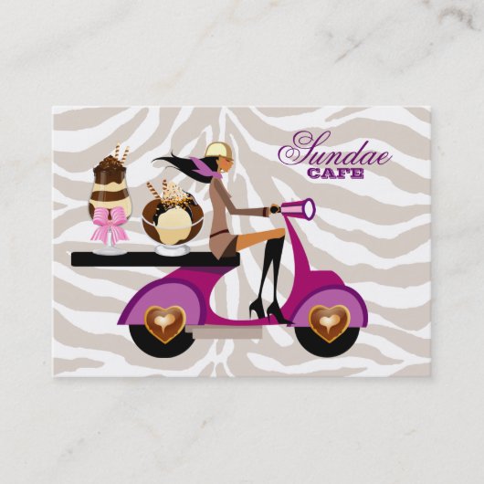 Crème de glace Carte de visite Scooter Girl Zebra (Devant)