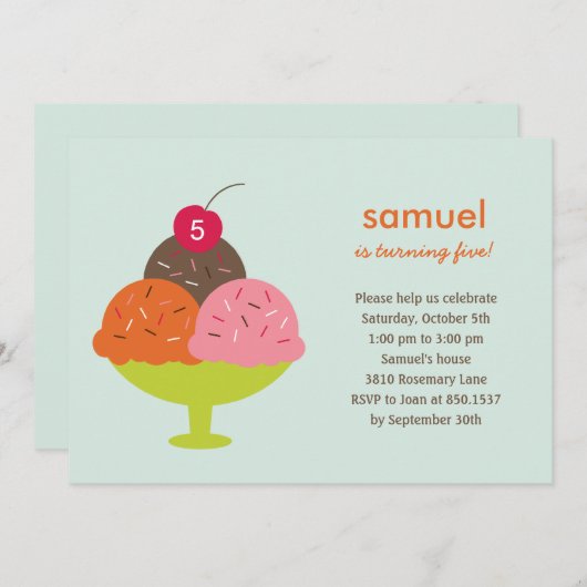 Crème de glace Dimanche Anniversaire Invitation (B (Devant / Derrière)