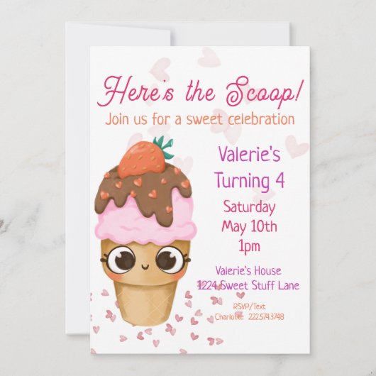 Crème de glace Invitation d'anniversaire, 4e anniv (Devant)