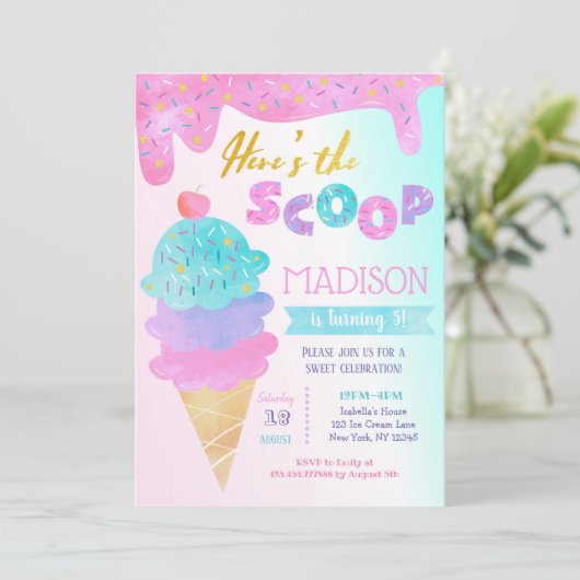 Crème de glace Invitation fête d'anniversaire Deux (Debout devant)