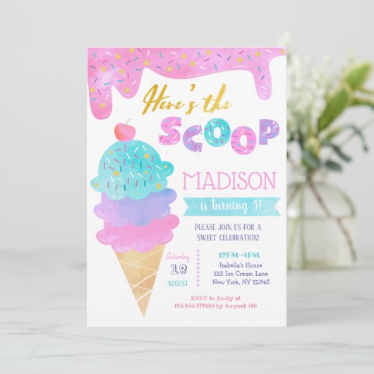 Crème de glace Invitation fête d'anniversaire Deux (Debout devant)