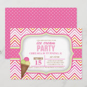 Crème de glace rose Invitation fête d'anniversaire (Devant / Derrière)