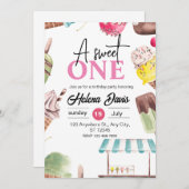 Crème de glace Thème 1er anniversaire Invitation (Devant / Derrière)