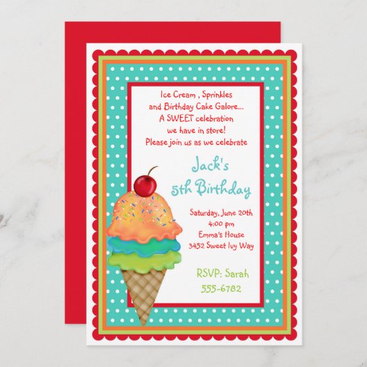 Crème de glace Traite Les Invitations De Garçons D (Devant / Derrière)