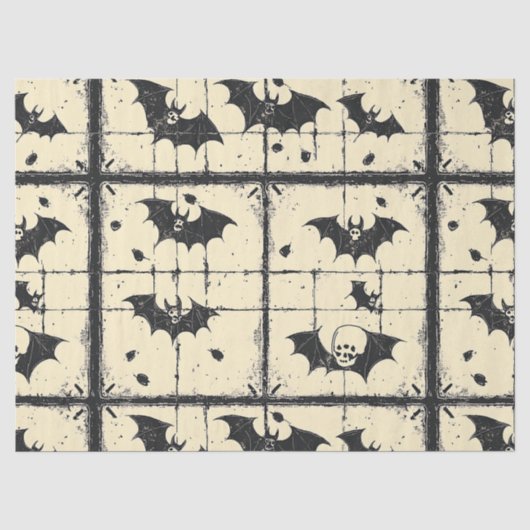 Crème Denim Grunge Patchwork met vleermuizen (2) Tissuepapier (Voorkant)