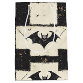 Crème Denim Grunge Patchwork met Vleermuizen (3) Medium Cadeauzakje (Voorkant)