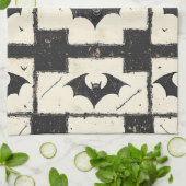 Crème Denim Grunge Patchwork met Vleermuizen (3) Theedoek (Gevouwen)