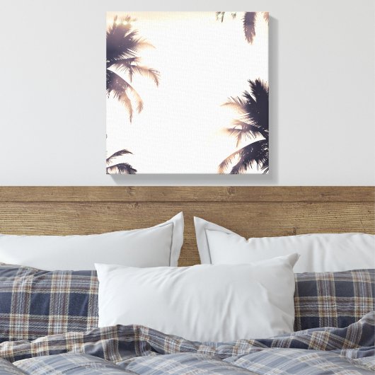 Crème Dream Palm Trees & Lights Beachy Glam Canvas Afdruk (Insitu (Slaapkamer))