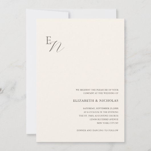 Creme eenvoudige digitale huwelijksuitnodiging sja kaart (Voorkant)