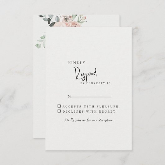 Crème Elegant Blush Bloemen Bruiloft RSVP (Voorkant / Achterkant)