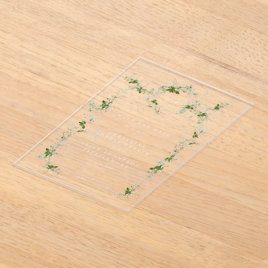 Crème Elegante Eucalyptus Krans Bewaar de datum Acryl Uitnodigingen (Laagn)