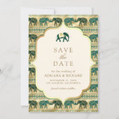 Crème Emerald Gold Elephant Indian Trouwfoto Save The Date (Voorkant)