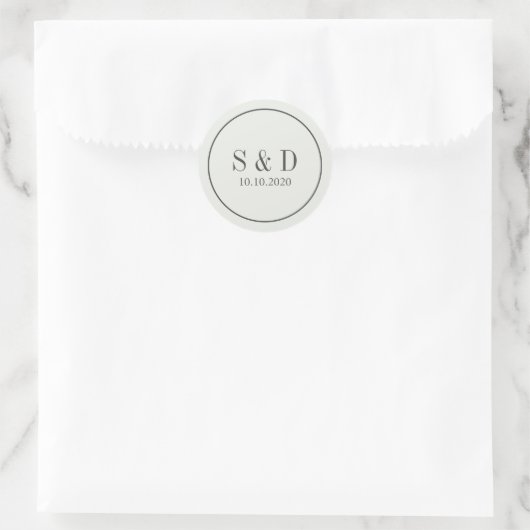 Crème en Blauw | Bruiloft Klassiek Monogram Ronde Sticker (Tas)