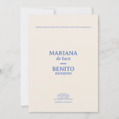 Crème en Blauw Moderne Minimalistische Fotobruilof Kaart (Voorkant)