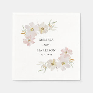 Crème en Blush Waterverf Bloemen Servet