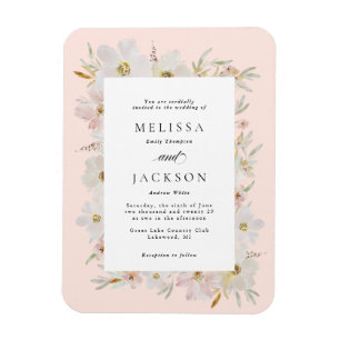 Crème en Blush Waterverf Bloemen Wedding Magneet
