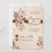 Crème en Bruin Bloemen Waterverf Save the Date Kaart (Voorkant)