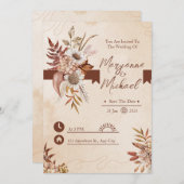 Crème en Bruin Bloemen Waterverf Save the Date Kaart (Voorkant / Achterkant)