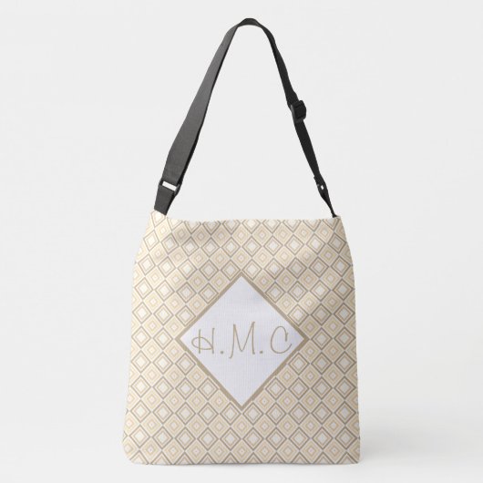 Crème en Bruin Patterned Oversized Canvas tas (Achterkant)