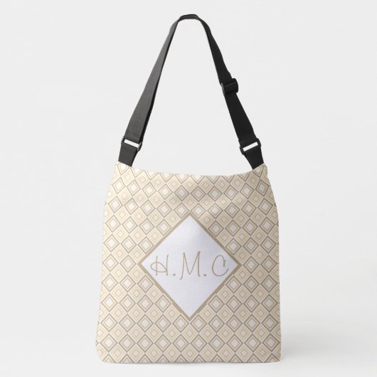 Crème en Bruin Patterned Oversized Canvas tas (Voorkant)