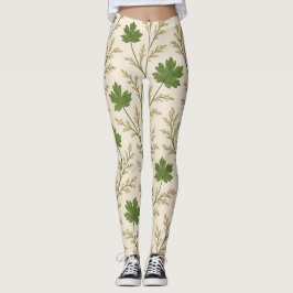 Crème en donkergroene bladeren Leggings