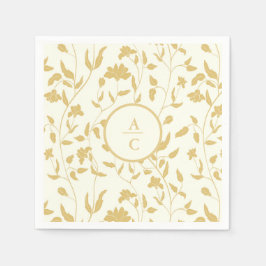 Crème en goud bruiloft Monogram Bloemen Servet