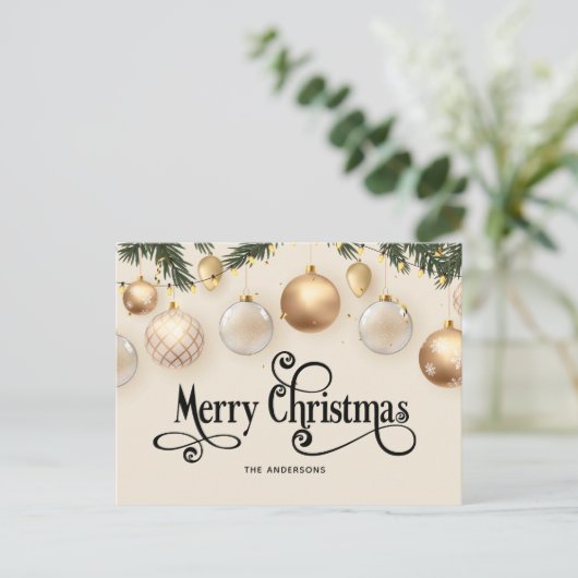 Crème en goud Elegant Vrolijk Kerstfeest Feestdagenkaart (Staand voorkant)