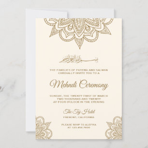Crème en Goud Islamitische Moslim Mehndi Ceremonie Kaart