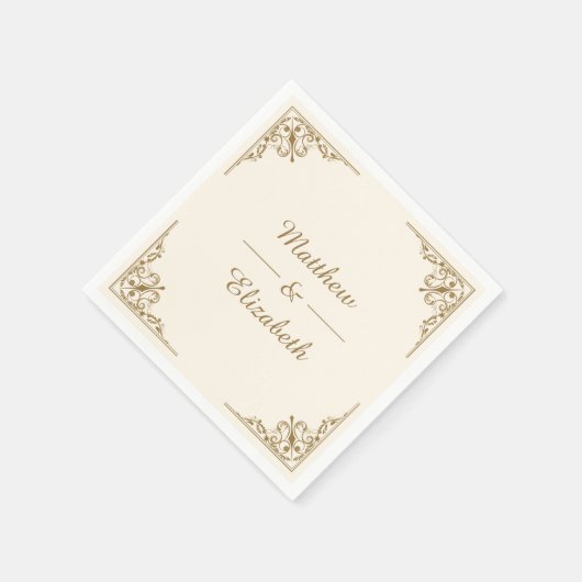 Crème en Goud Trouwpapier Servet (Hoek)