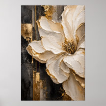 Crème en gouden bloem abstracte wandkunst