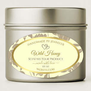 Crème en Gouden Bloemen Product Etiketten met Hart
