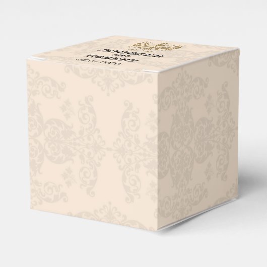 Crème en Gouden Damask Bruiloft Favor Box Bedankdoosjes (Voorkant Zijde)
